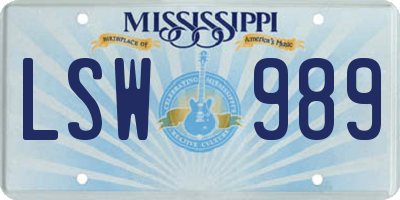 MS license plate LSW989