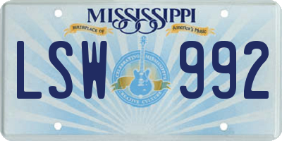 MS license plate LSW992