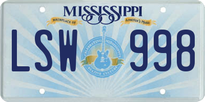 MS license plate LSW998