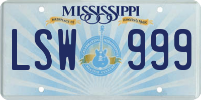 MS license plate LSW999