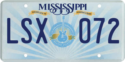 MS license plate LSX072