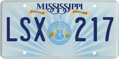 MS license plate LSX217