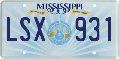 MS license plate LSX931
