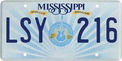 MS license plate LSY216