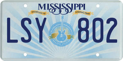MS license plate LSY802