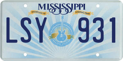 MS license plate LSY931