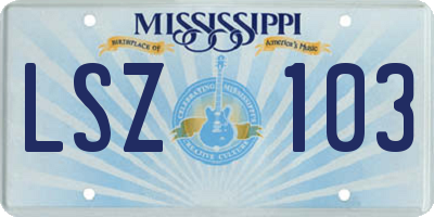 MS license plate LSZ103