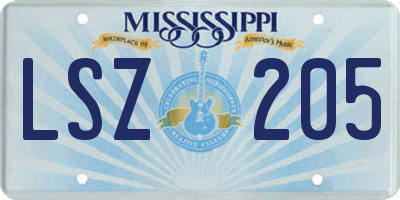 MS license plate LSZ205