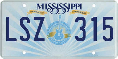 MS license plate LSZ315
