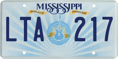 MS license plate LTA217