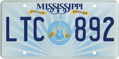 MS license plate LTC892