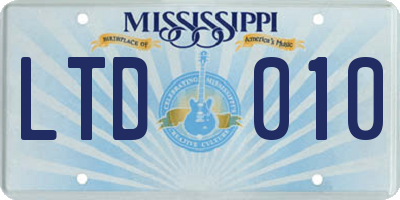 MS license plate LTD010