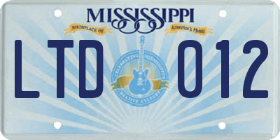MS license plate LTD012