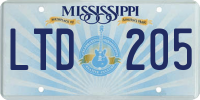 MS license plate LTD205