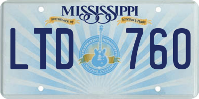 MS license plate LTD760