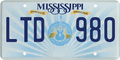 MS license plate LTD980