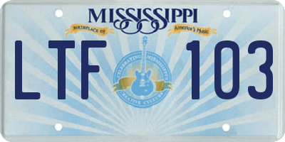 MS license plate LTF103