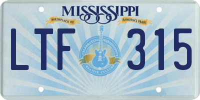 MS license plate LTF315