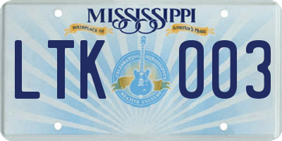 MS license plate LTK003