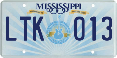 MS license plate LTK013