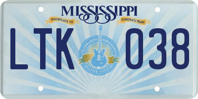 MS license plate LTK038