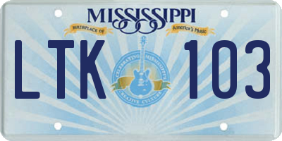 MS license plate LTK103