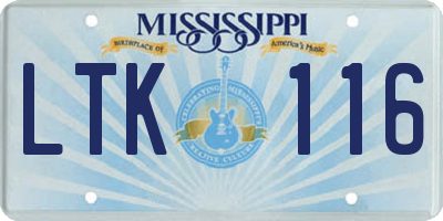 MS license plate LTK116