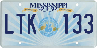 MS license plate LTK133