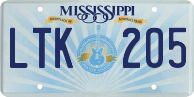 MS license plate LTK205