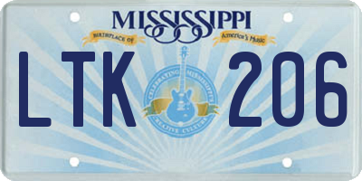 MS license plate LTK206
