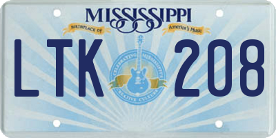 MS license plate LTK208