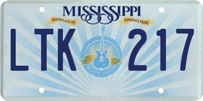 MS license plate LTK217
