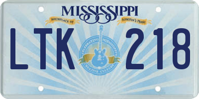 MS license plate LTK218
