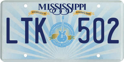 MS license plate LTK502