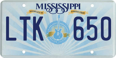 MS license plate LTK650
