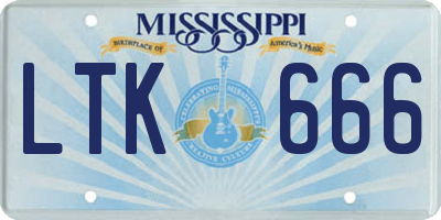 MS license plate LTK666