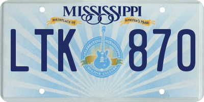 MS license plate LTK870