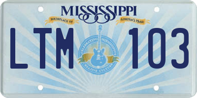 MS license plate LTM103