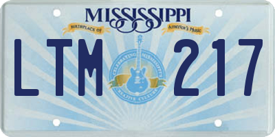MS license plate LTM217