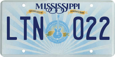 MS license plate LTN022