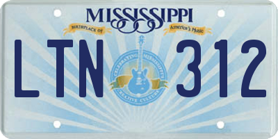 MS license plate LTN312