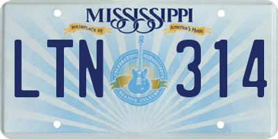 MS license plate LTN314