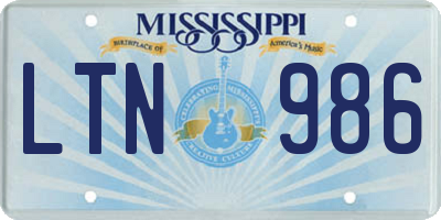 MS license plate LTN986