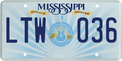 MS license plate LTW036