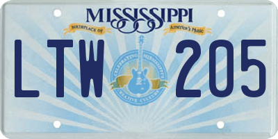 MS license plate LTW205