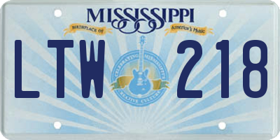 MS license plate LTW218