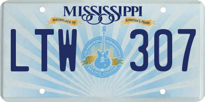 MS license plate LTW307