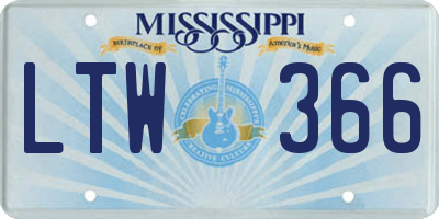 MS license plate LTW366