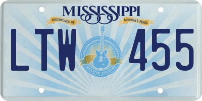 MS license plate LTW455