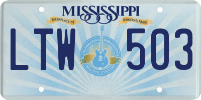 MS license plate LTW503